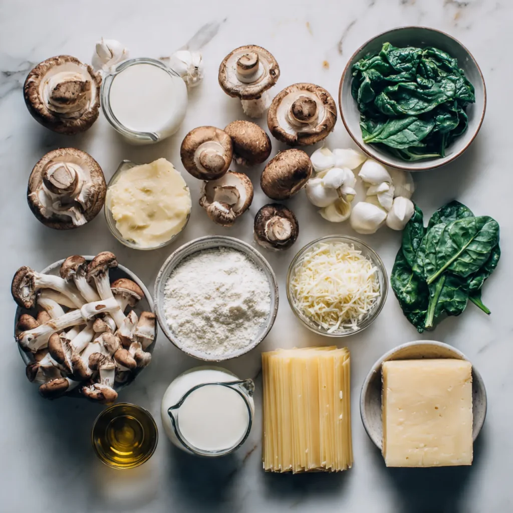 Ingredients for mushroom lasagna