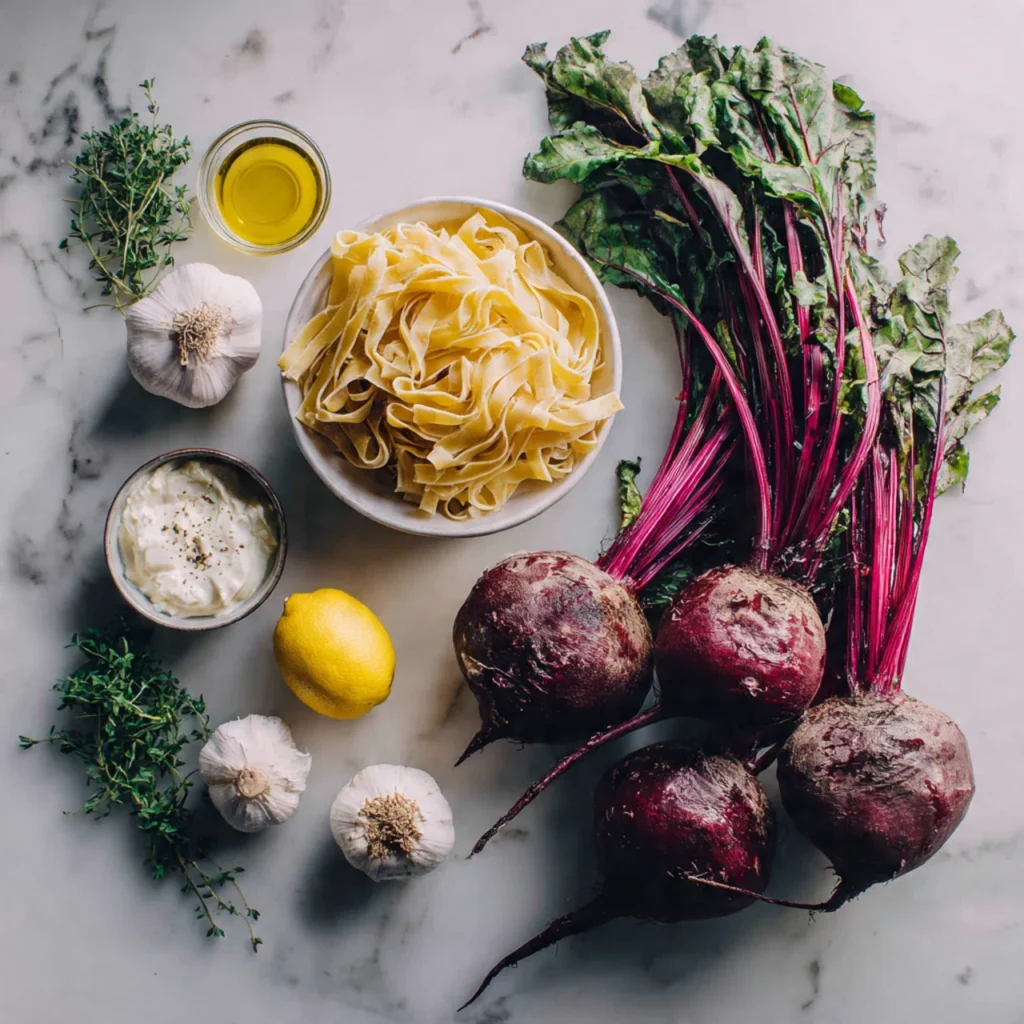 Ingredients for simple beet fettuccine