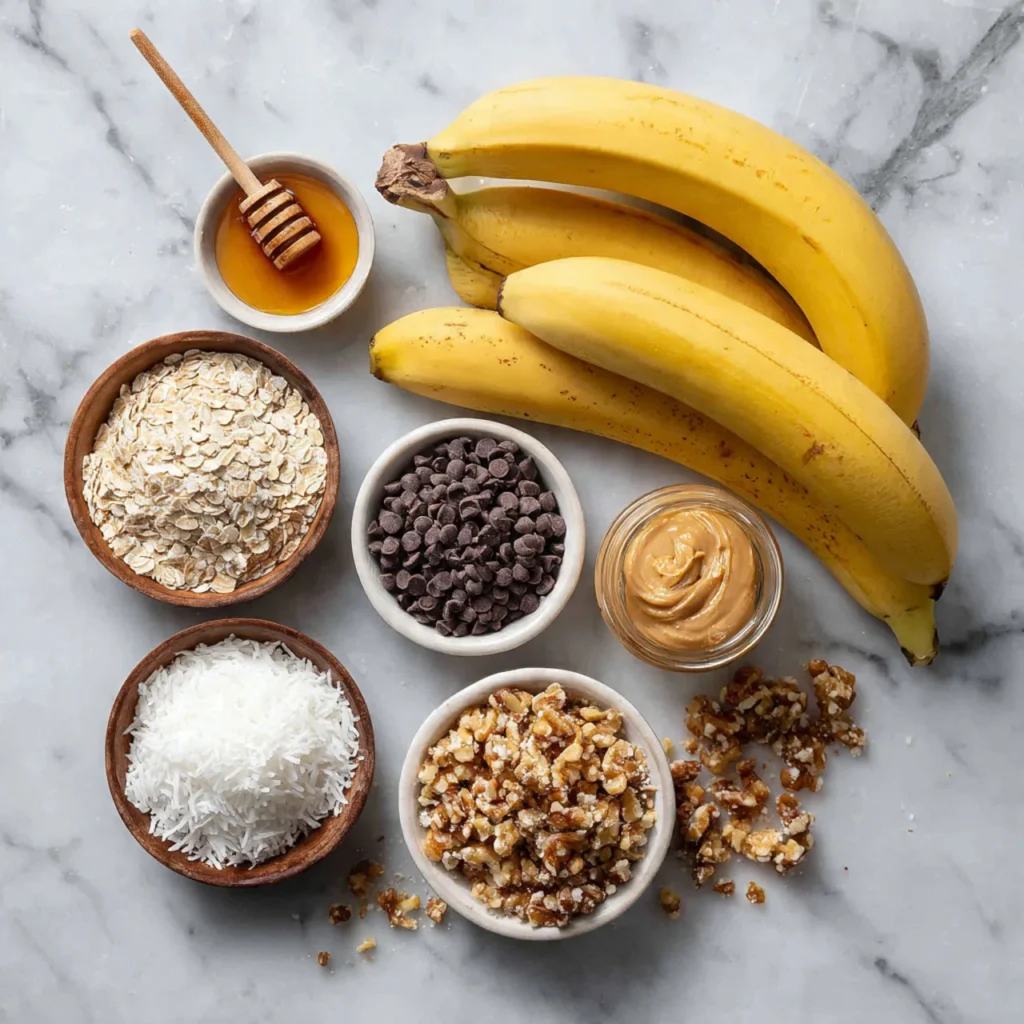 Ingredients for frozen peanut butter banana bites