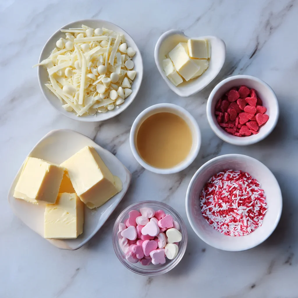 Ingredients for Valentine’s Day fudge laid out