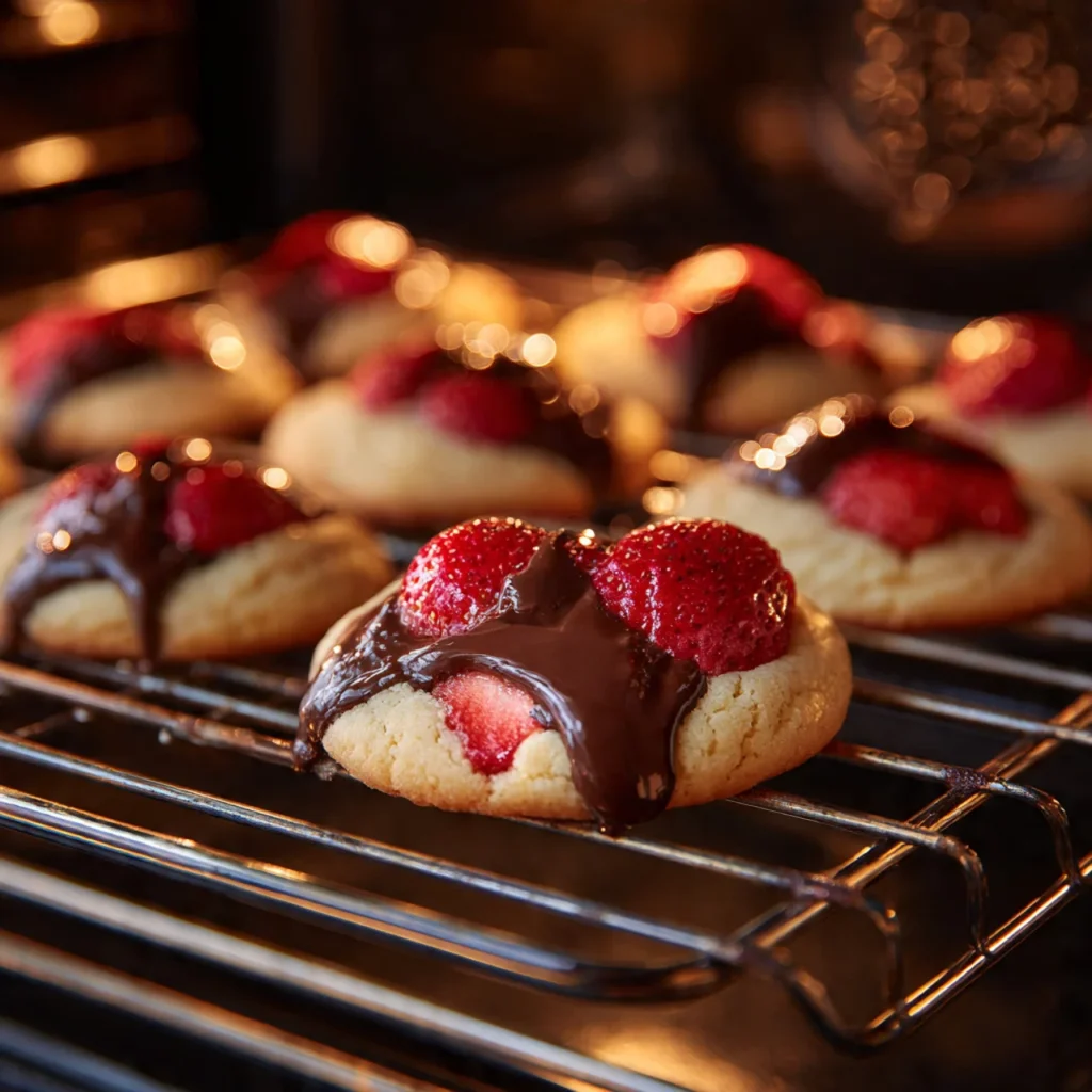 Chocolate Covered Strawberry Cookies Everyone Will Love 10 Chocolate strawberry cookies in oven