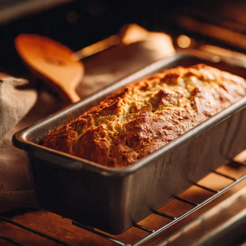 Baking Delicious High Protein Peanut Butter Banana Bread in oven
