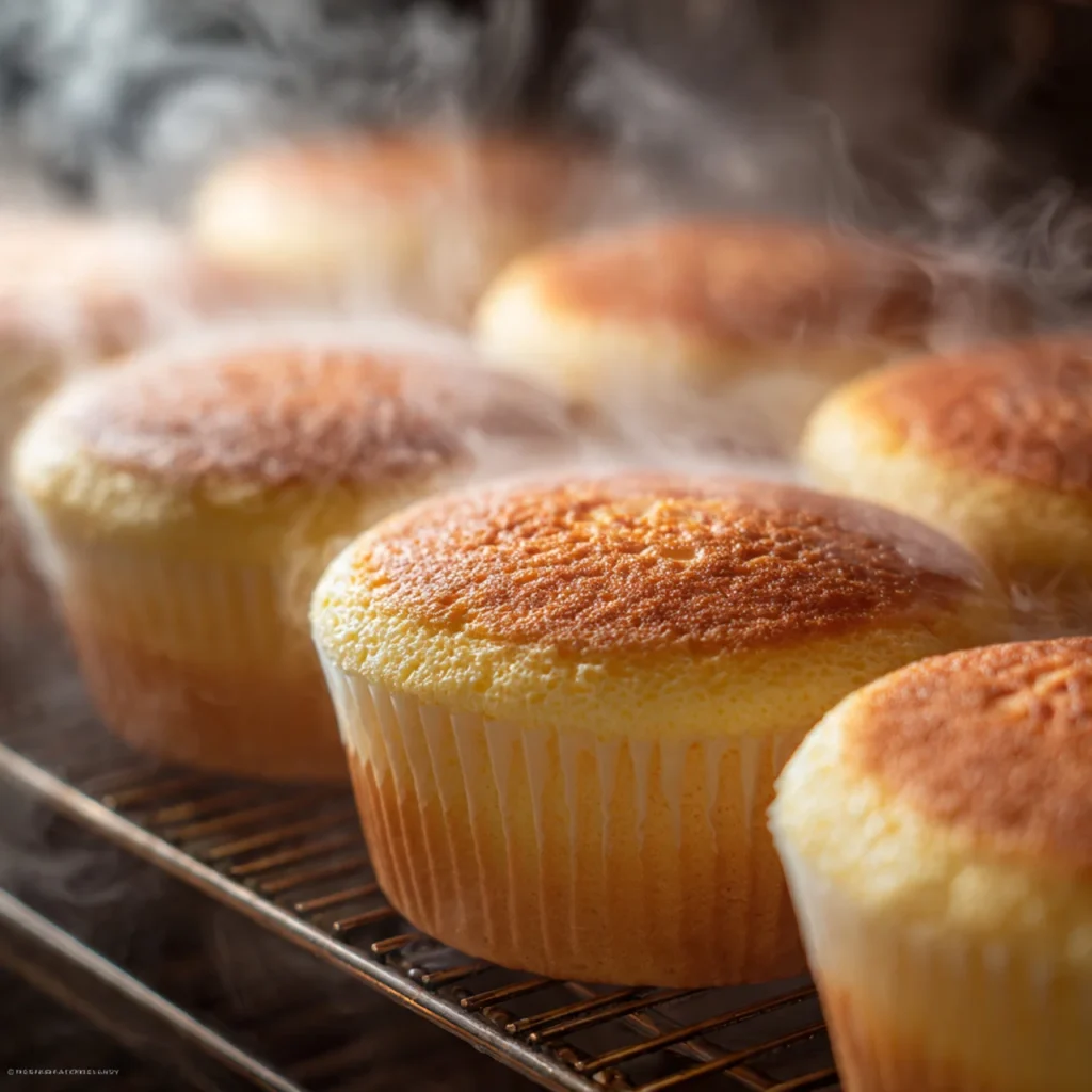 Baking fluffy Japanese cotton cheesecake cupcakes in water bath