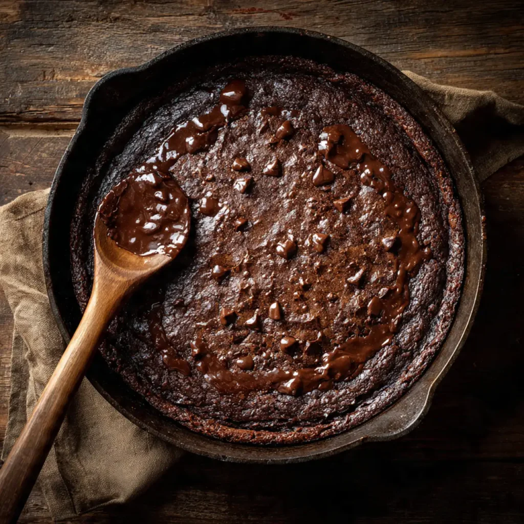 Baking gooey brownie pie in oven