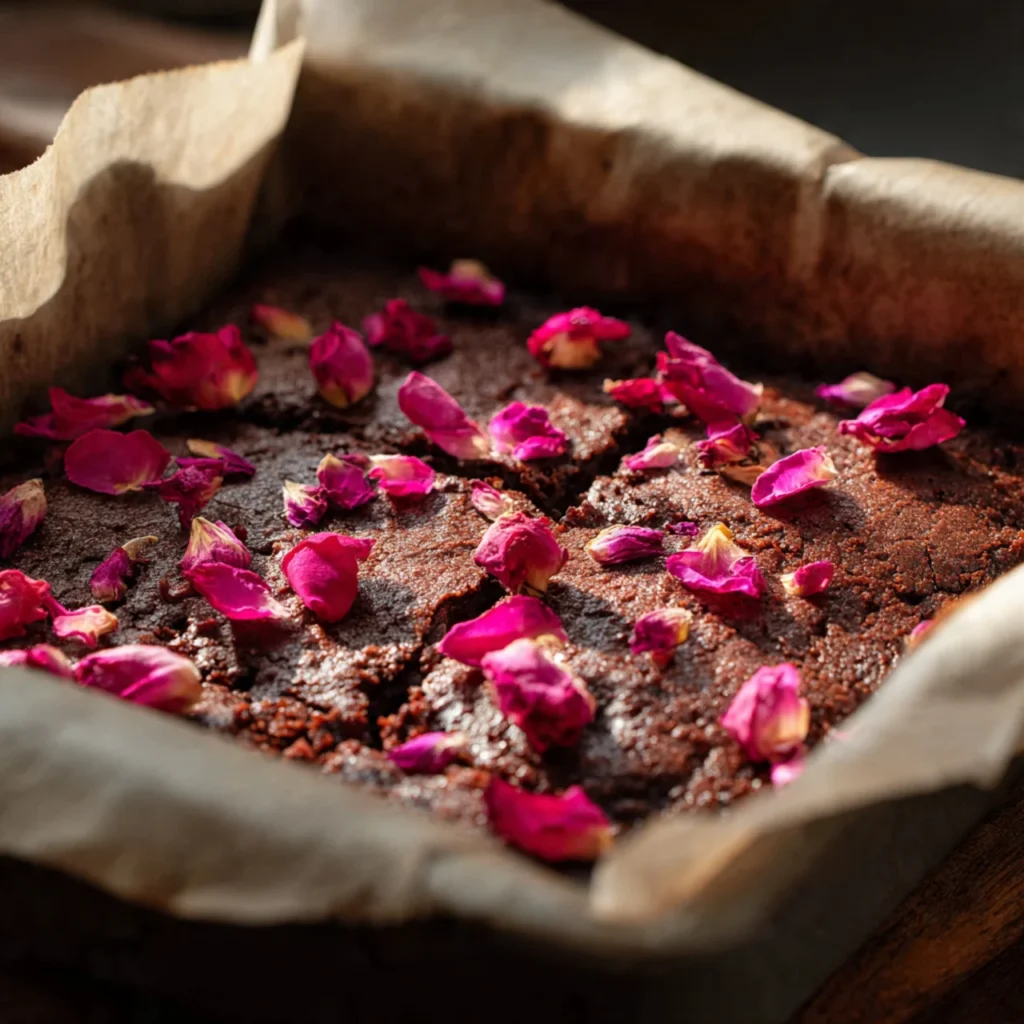 Grey brownies baking in pan