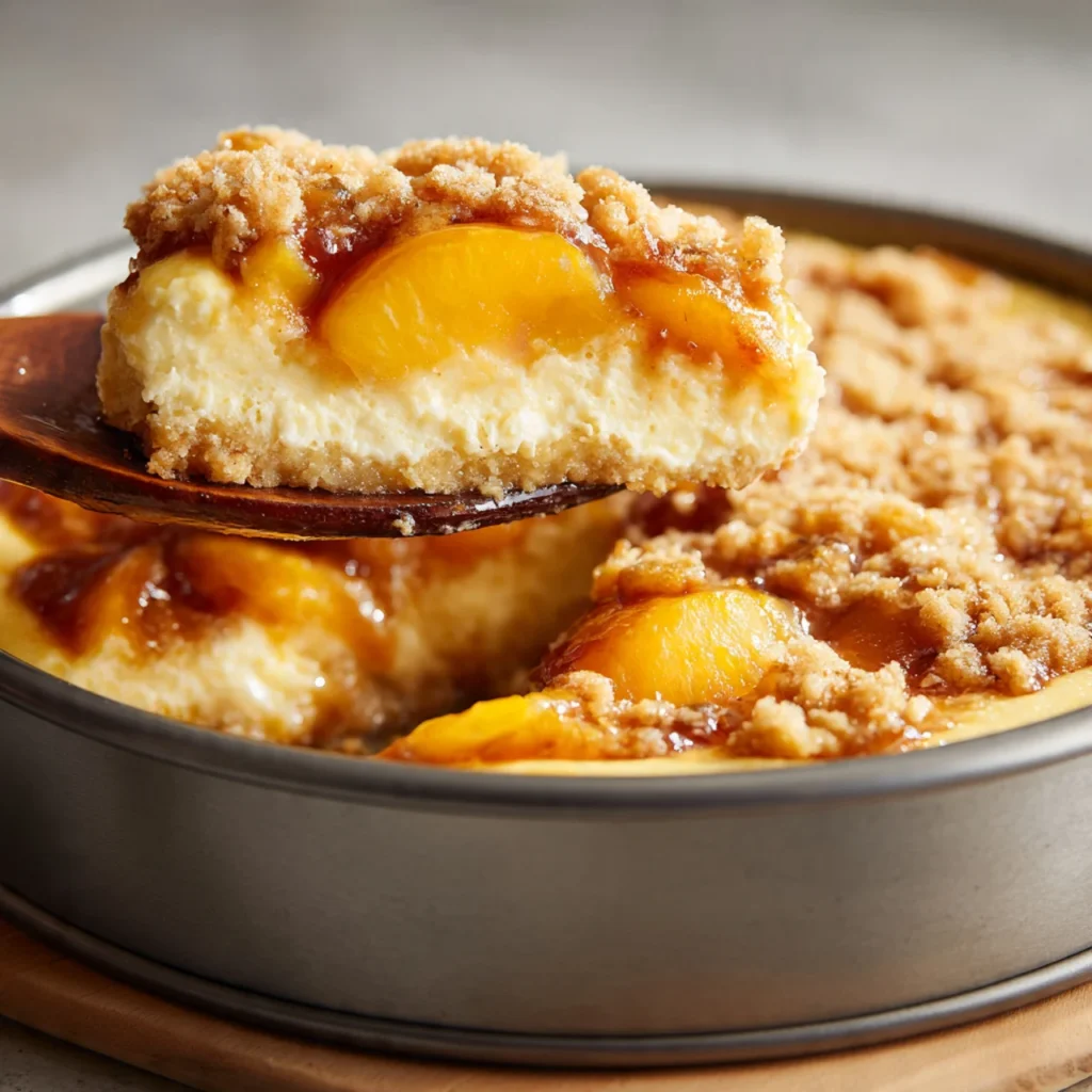 Baking homemade peach cobbler cheesecake