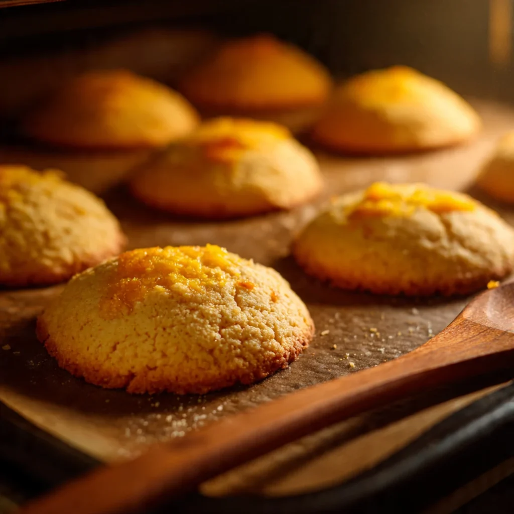 Mango cookies baking in oven