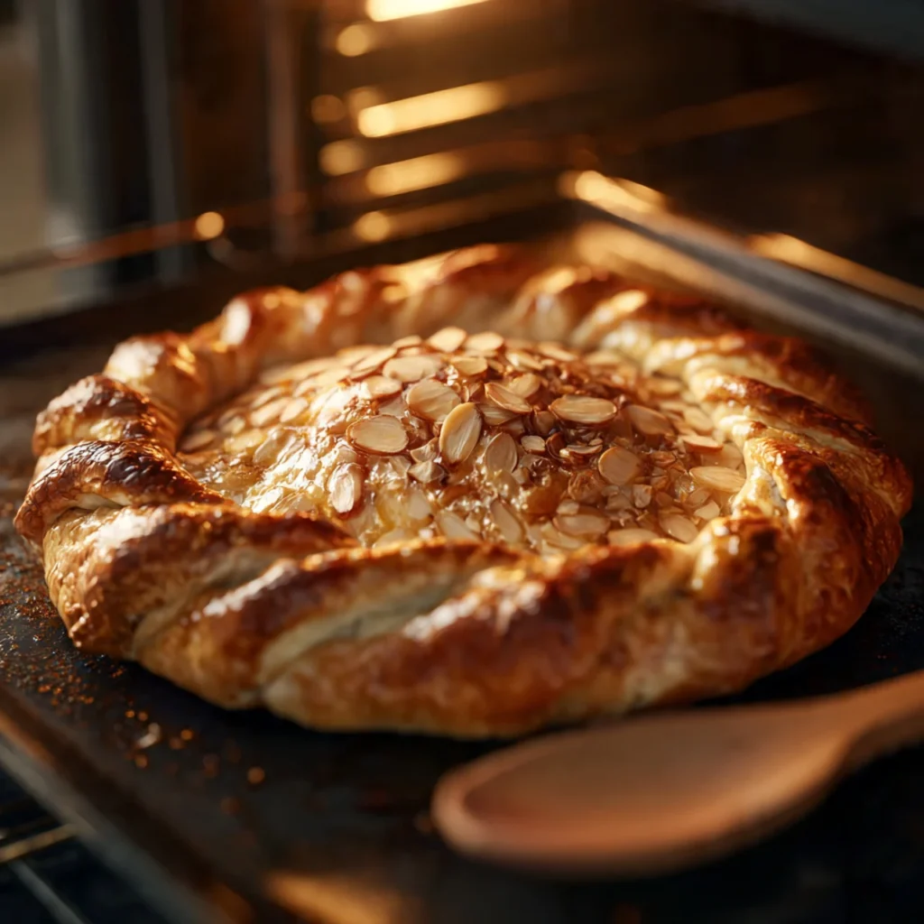 Baking almond kringle in the oven