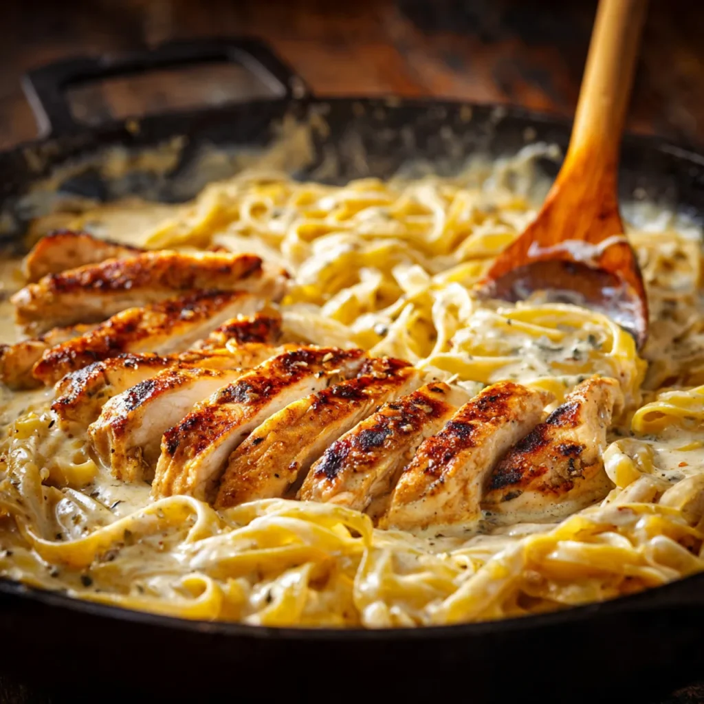 Cooking Cajun Chicken Alfredo in skillet