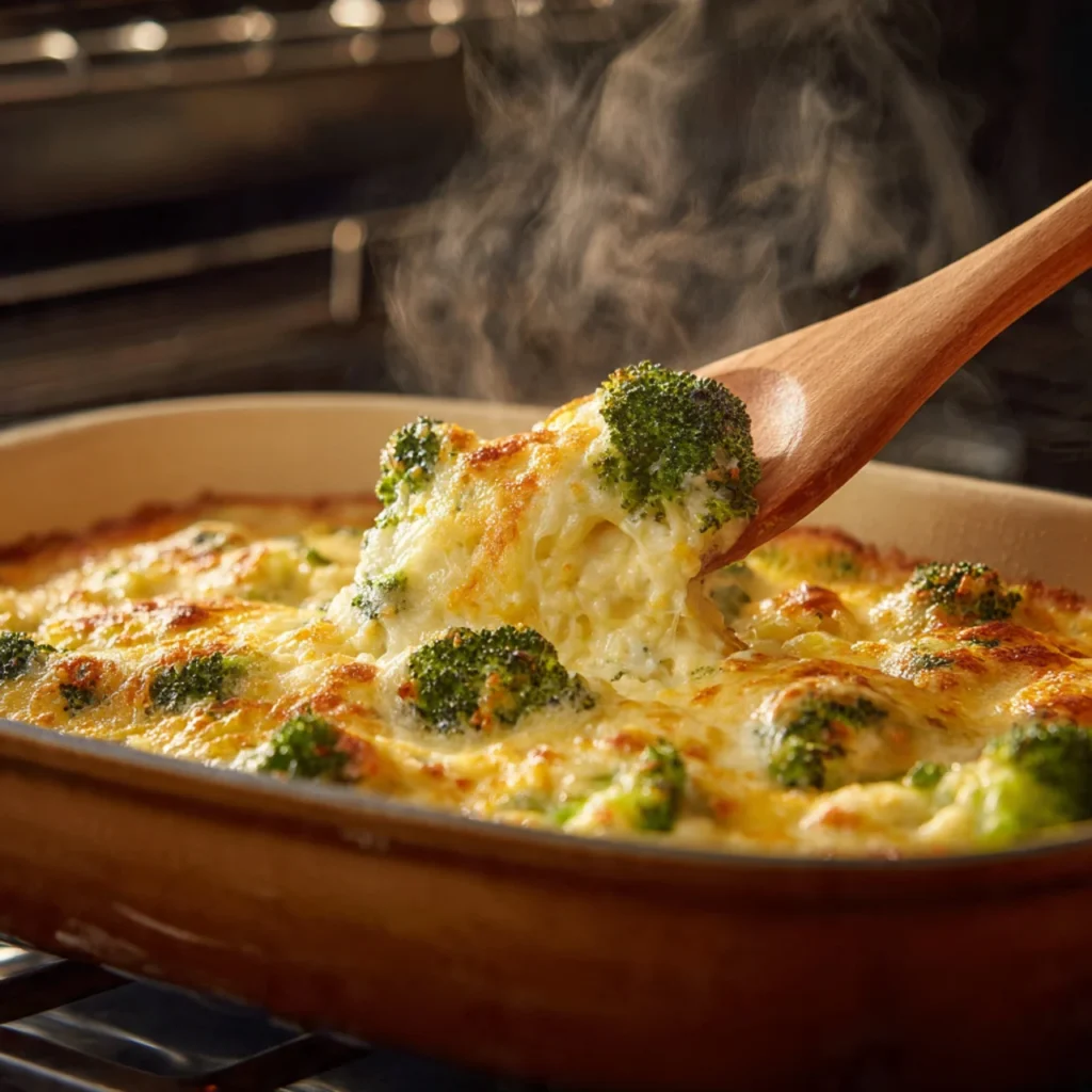 Cooking Cheesy Broccoli Chicken and Rice Casserole in oven