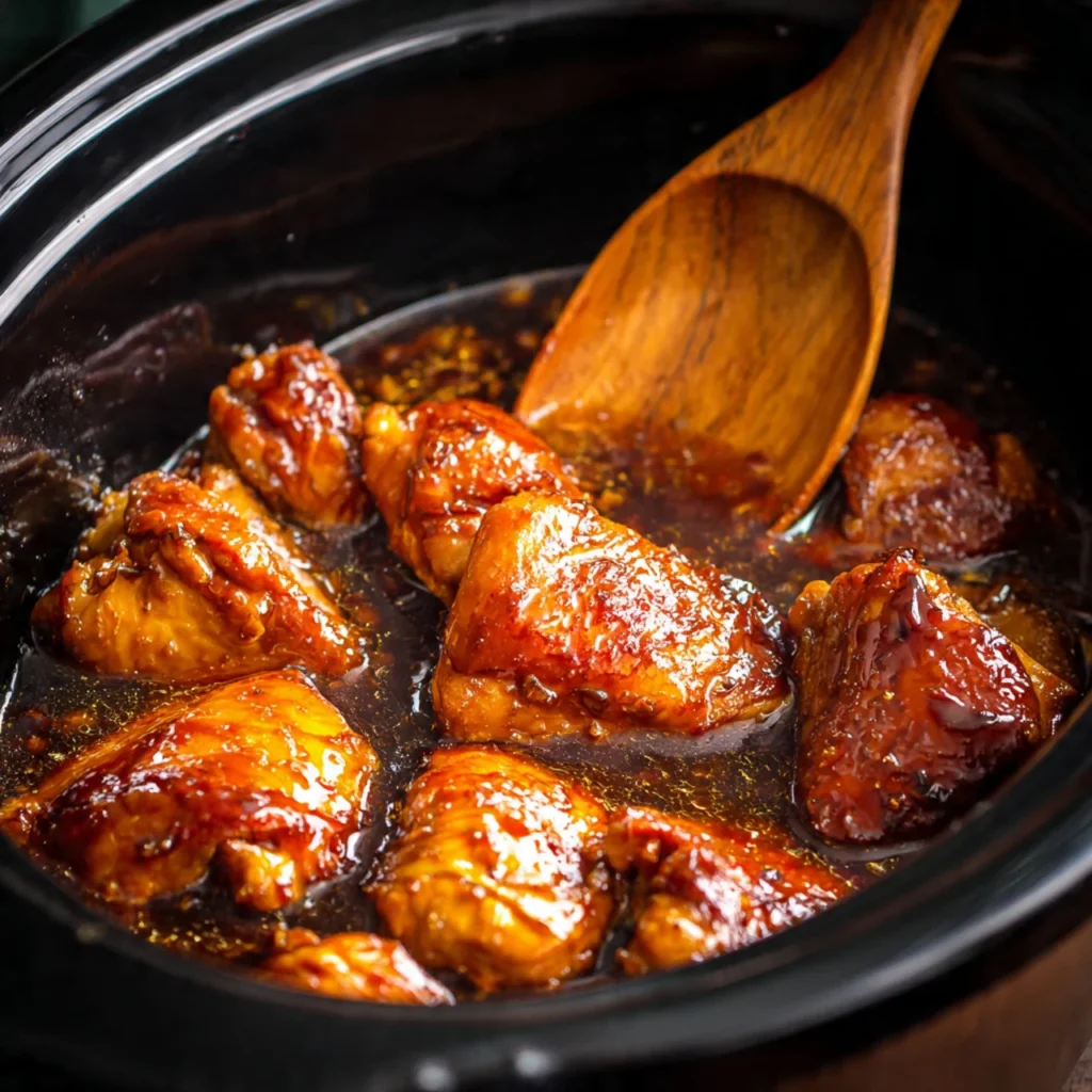 Cooking crockpot soy honey garlic chicken in slow cooker