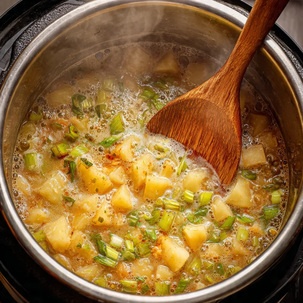 Cooking dairy-free potato leek soup in Instant Pot