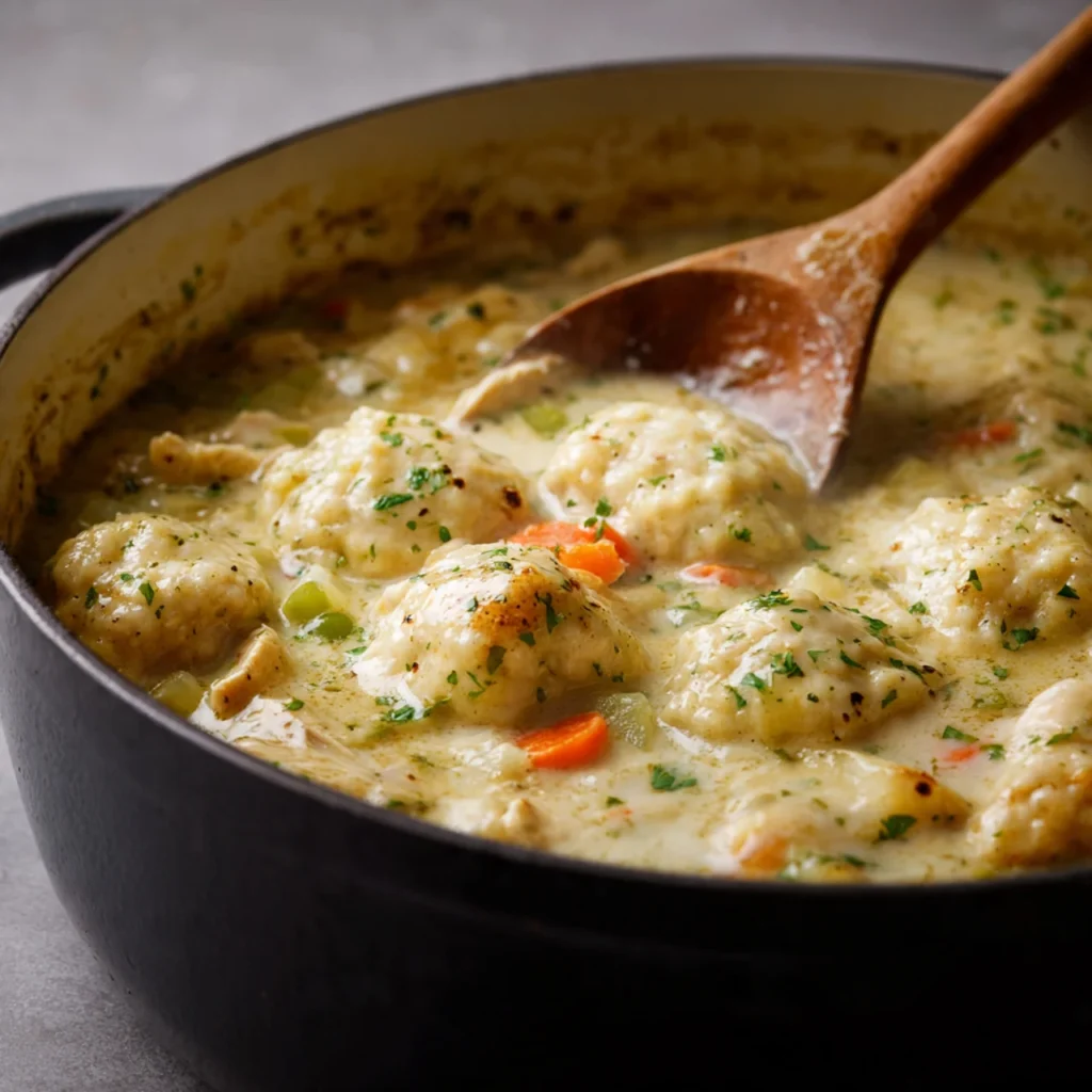 Lightened Chicken And Dumplings – Cozy, Healthy Southern Comfort Food 10 Cooking lightened chicken and dumplings in pot