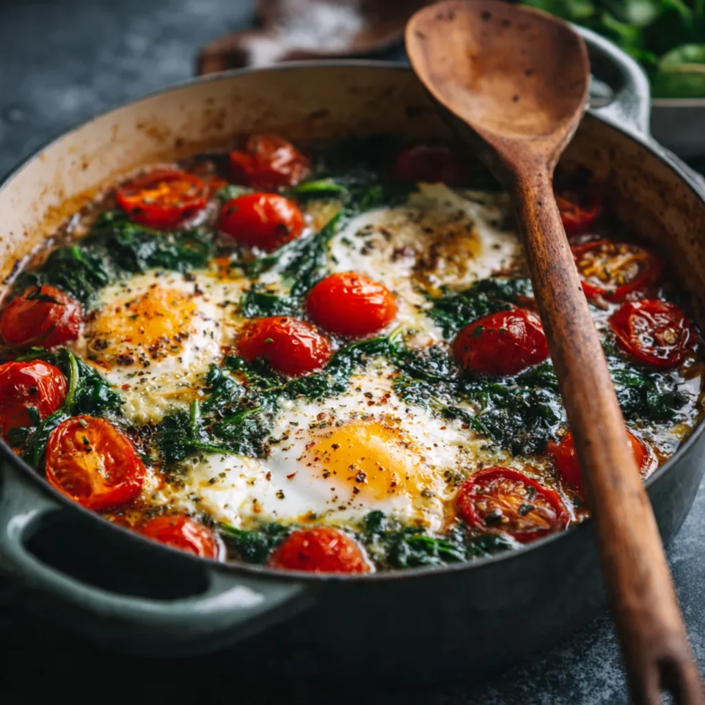 Cooking Mediterranean baked feta eggs in the oven