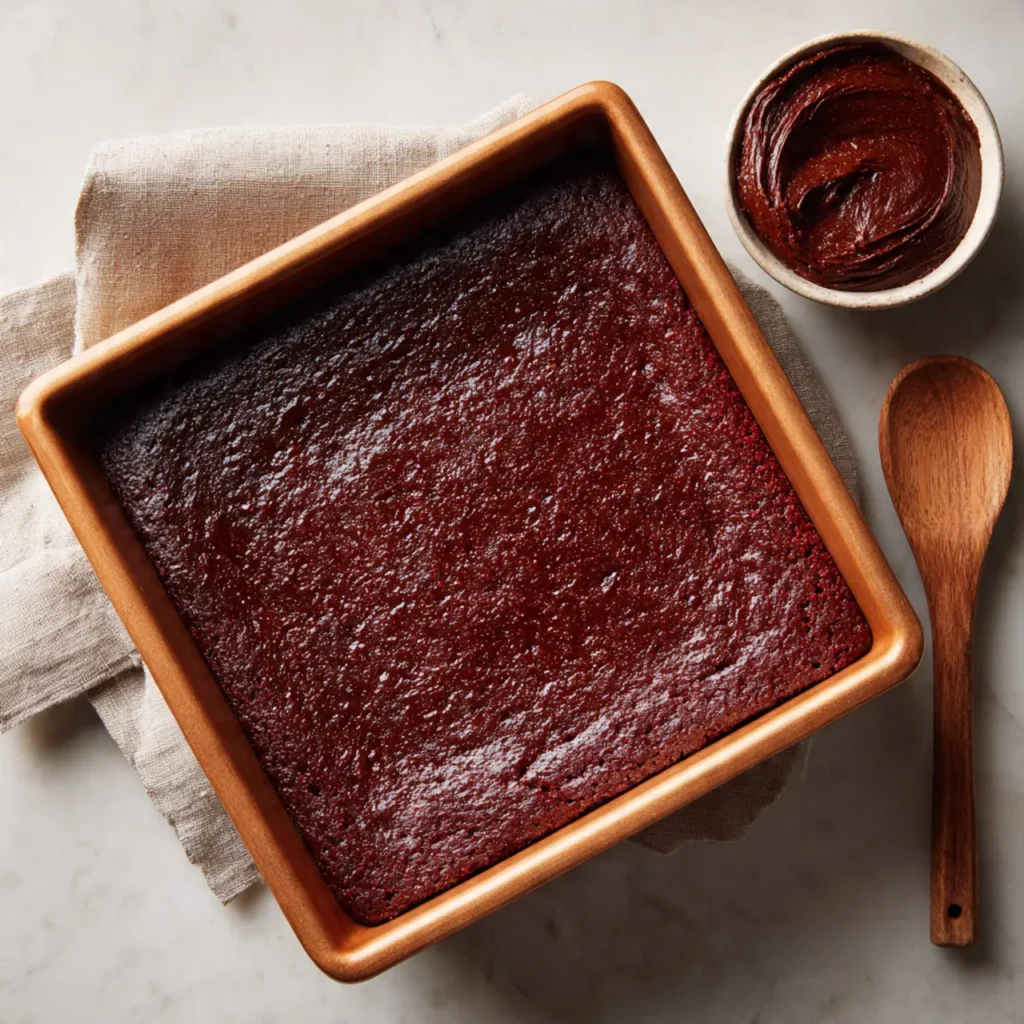 Red Velvet Brownies Baking in Pan