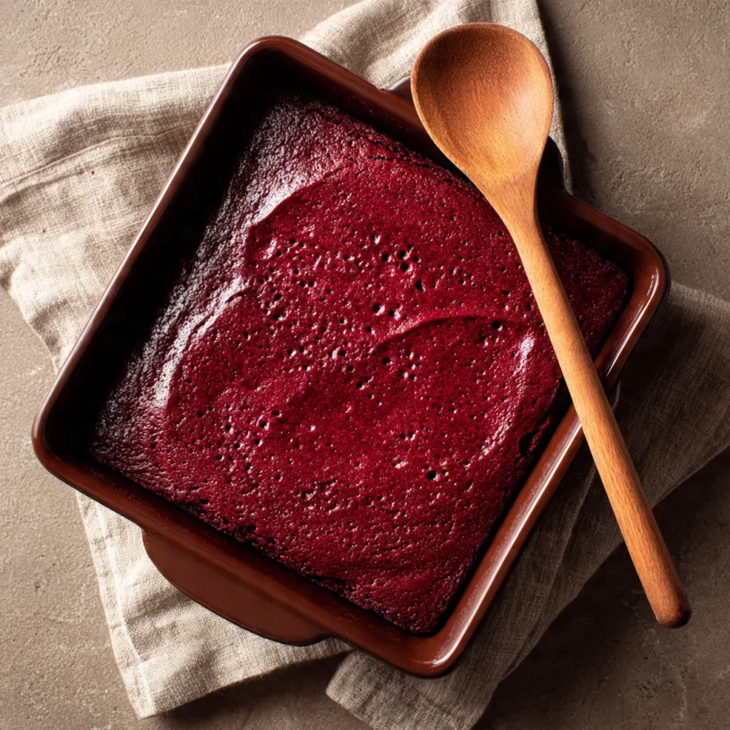 Red velvet brownies cooking in oven
