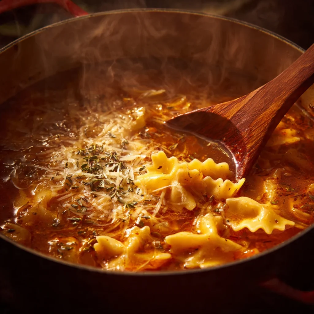 Cooking Rich Lasagna Soup For One in a pot
