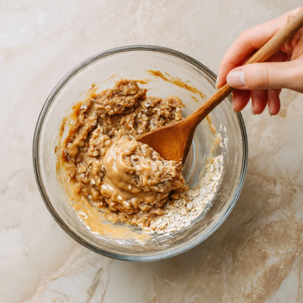 Mixing banana peanut butter bites dough