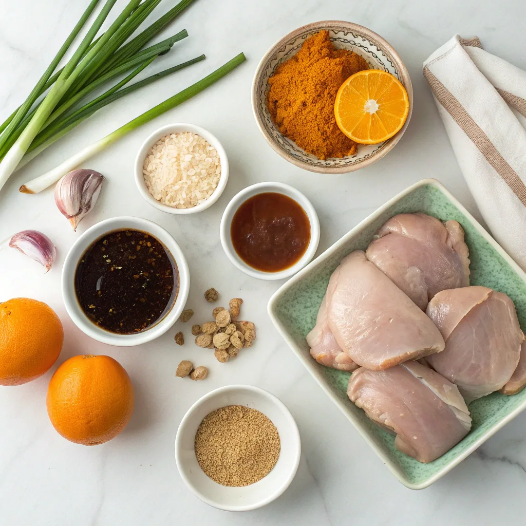 Ingredients for Crockpot Orange Chicken laid out