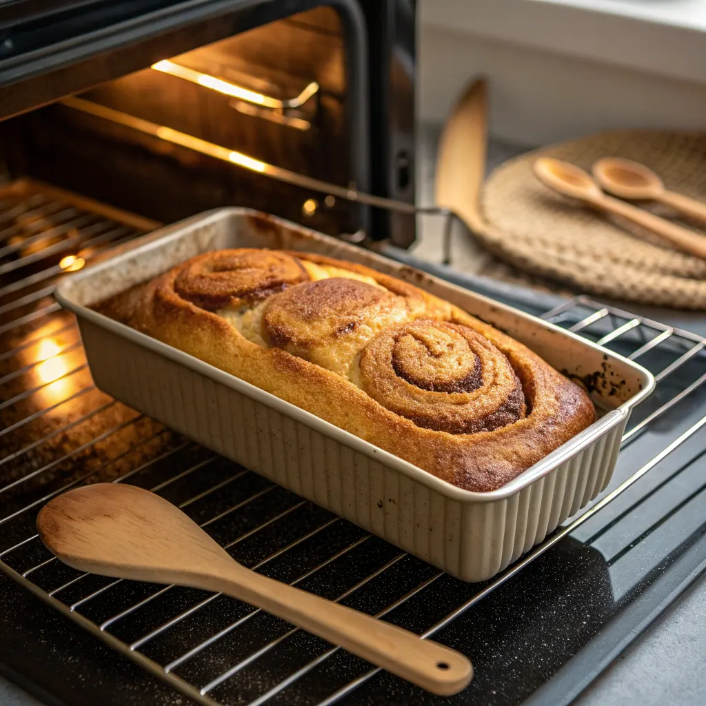 Cinnamon Swirled Banana Bread – Moist, Easy, and Family-Friendly 10 Baking cinnamon swirled banana bread in oven