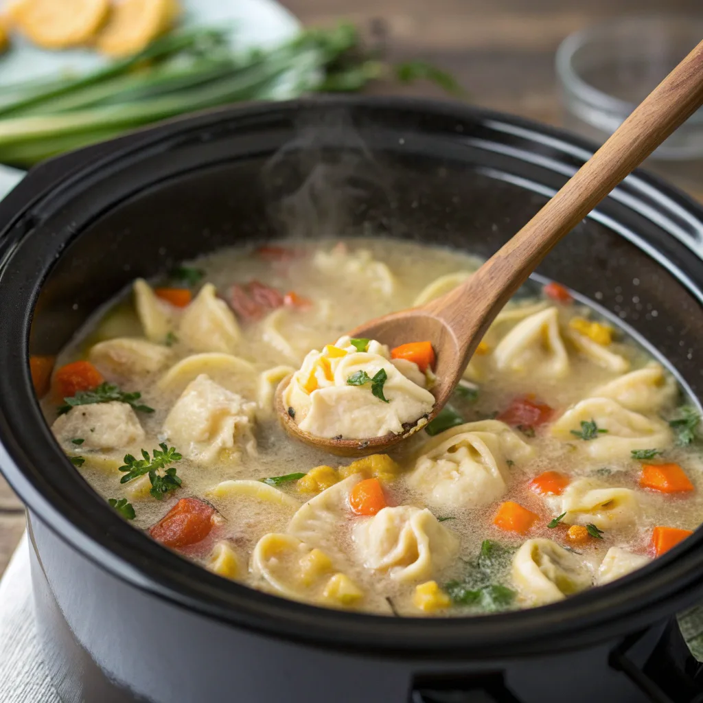 Crockpot Chicken Tortellini Soup – Creamy, Easy, and Family-Friendly 10 Cooking crockpot chicken tortellini soup in slow cooker