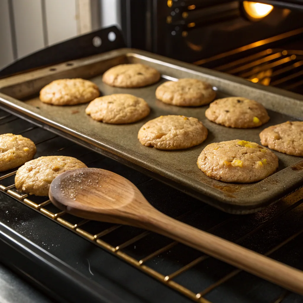 Banana bread cookies baking in oven