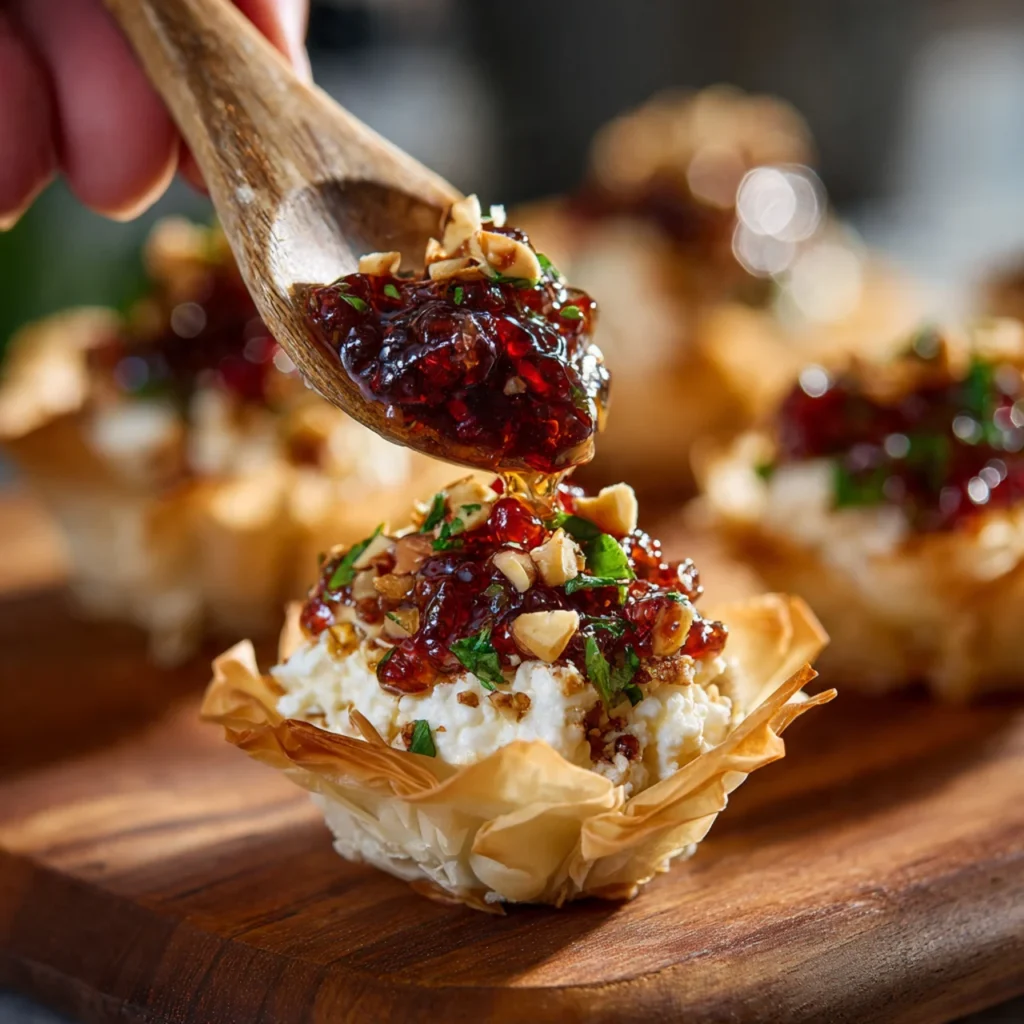 Assembling Cranberry Hot Pepper Jelly Cream Cheese Cups