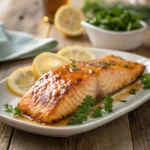 Maple Dijon Baked Salmon – Easy Sheet Pan Dinner in 25 Minutes 12 Close-up of maple Dijon baked salmon fillet