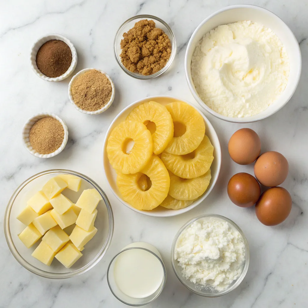 Ingredients for mini pineapple upside-down cheesecakes