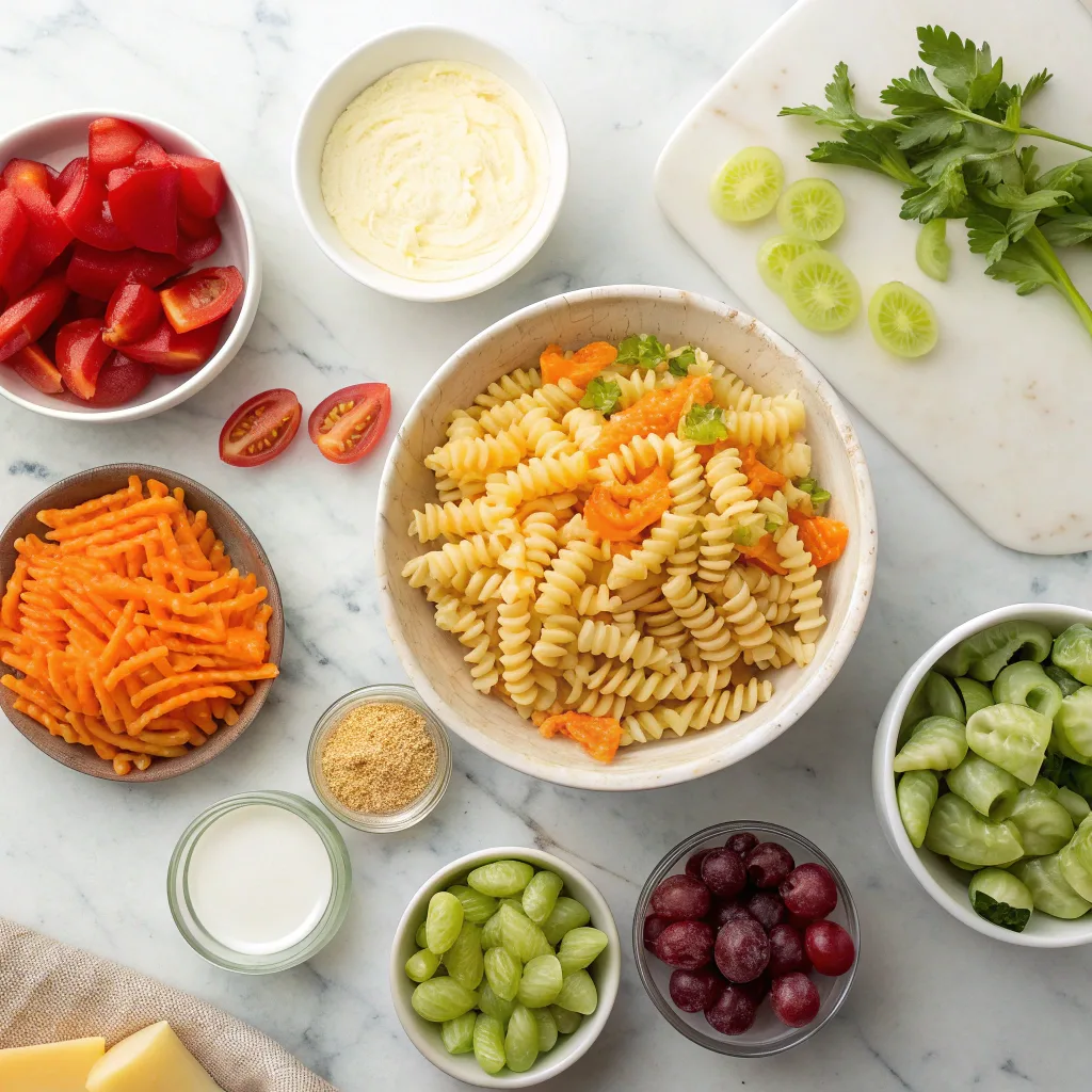 Ingredients for California pasta salad