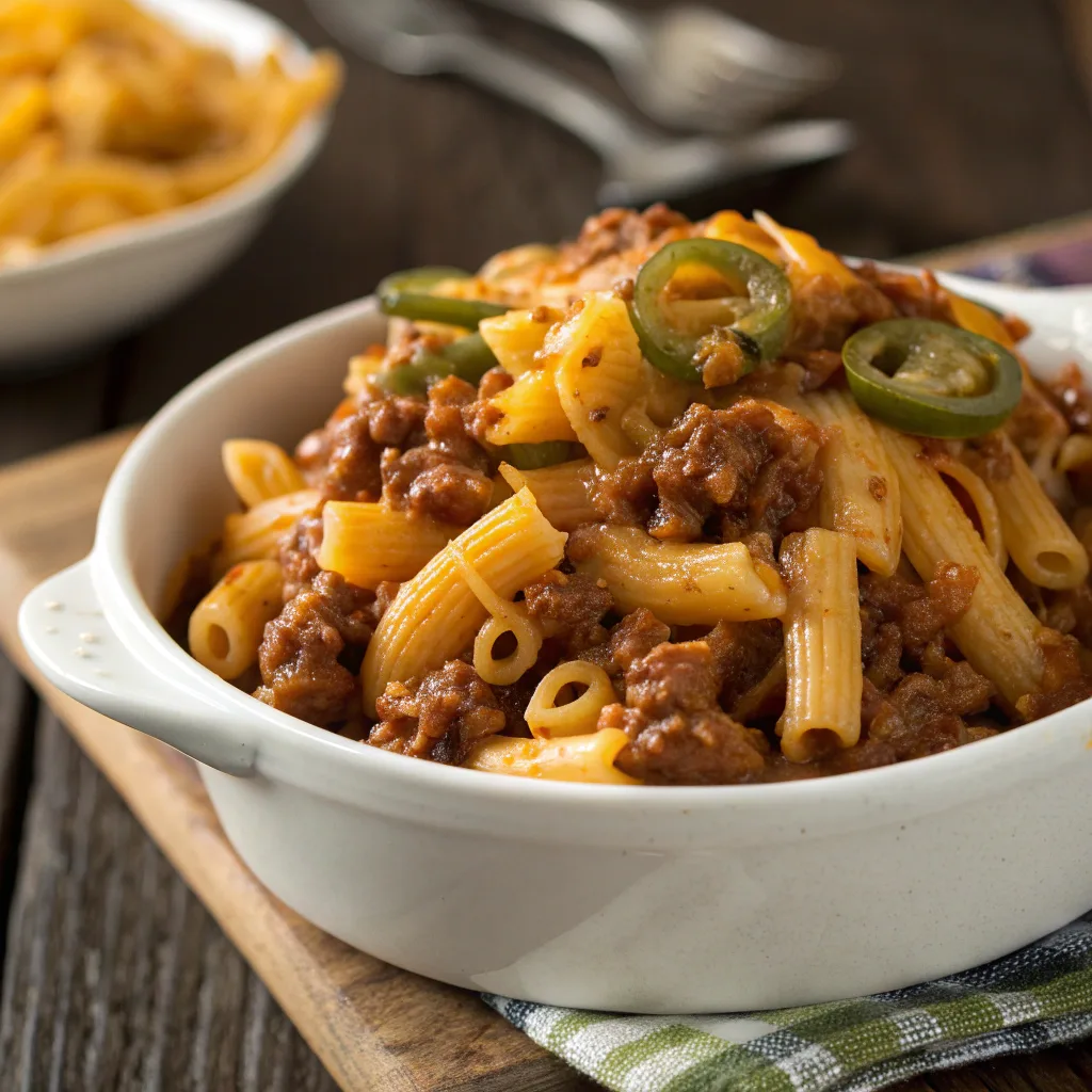 Crockpot Ground Beef Sloppy Joe Pasta served hot