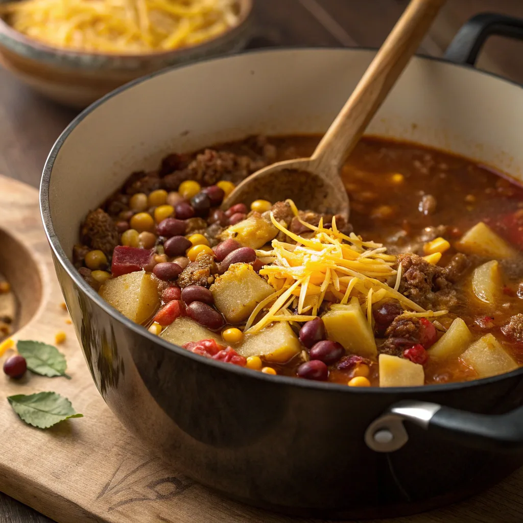 Cooking cowboy soup in pot