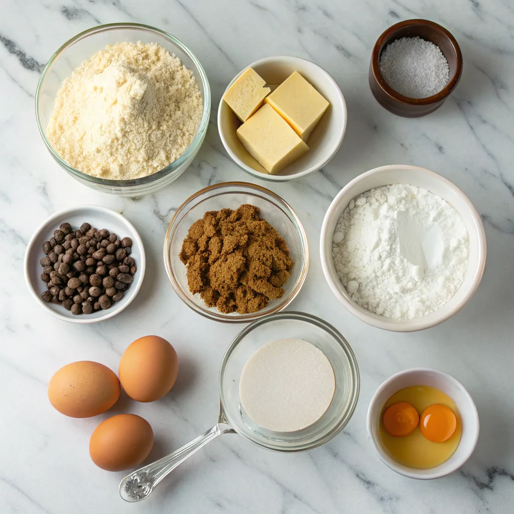 Ingredients for browned butter chocolate chip cookies