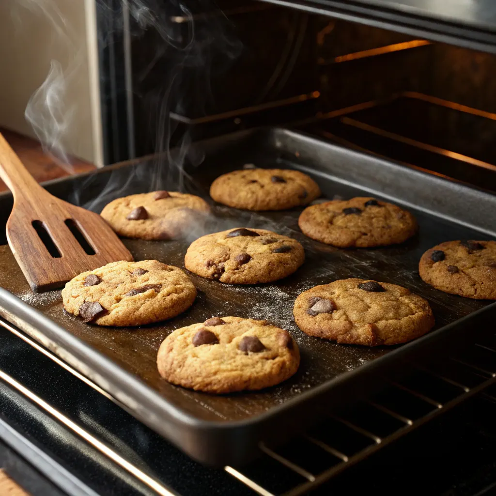 Baking browned butter chocolate chip cookies in oven