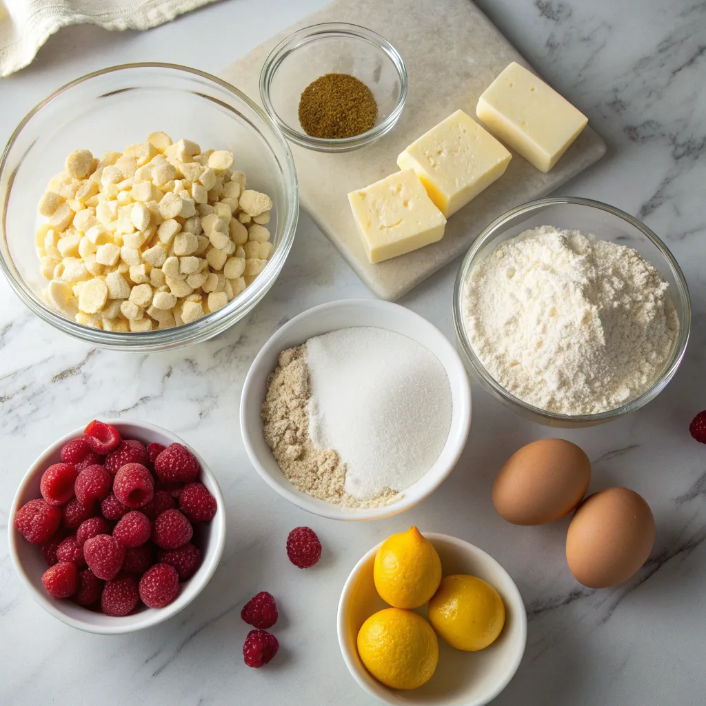 Ingredients for white chocolate chip cookies