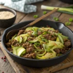 Mongolian ground beef and cabbage in skillet