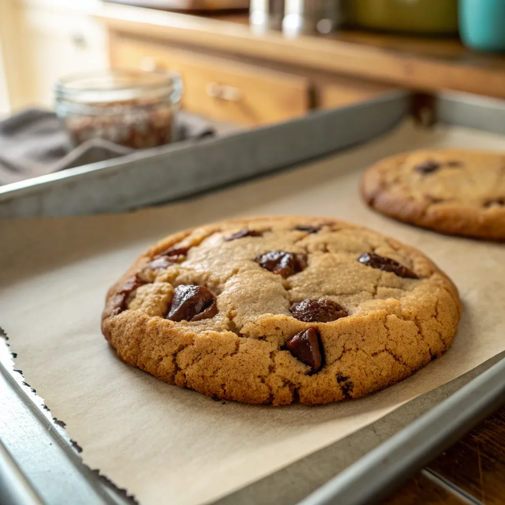 Close-up of browned butter chocolate chip cookie