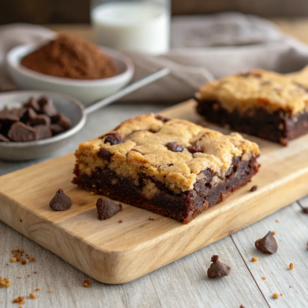 Fudgy chewy brookie square on a plate