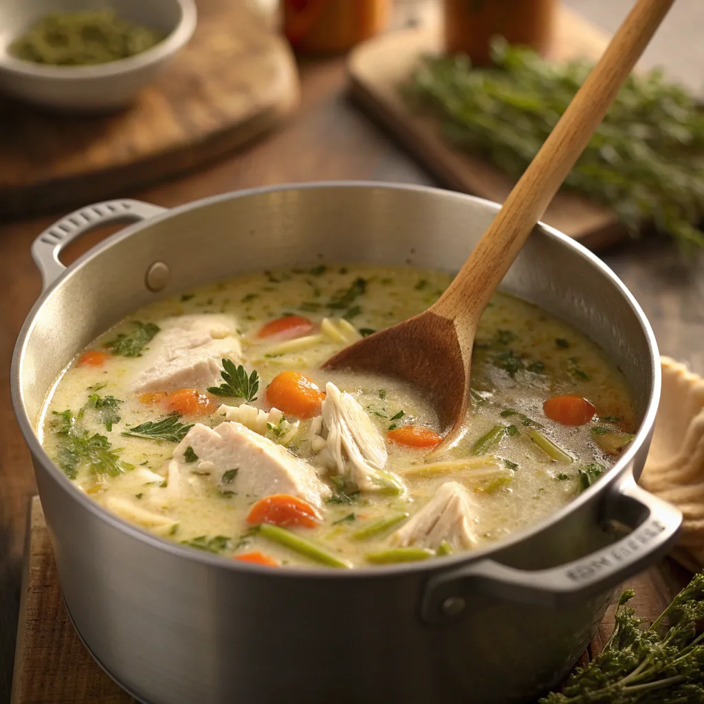 Cooking Marry Me Chicken Soup in a pot