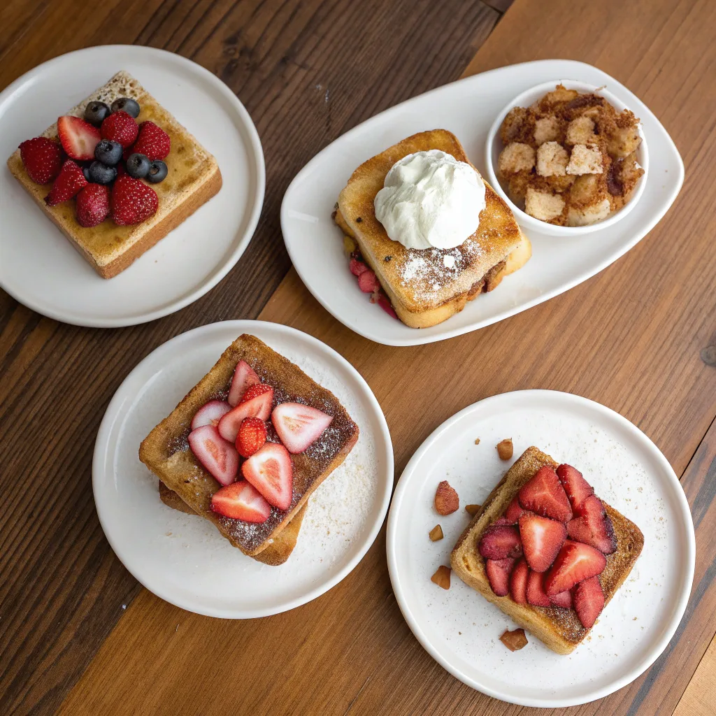 Four variations of strawberries and cream French toast