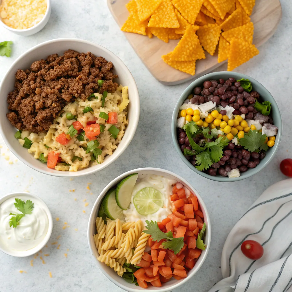 Variations of taco pasta salad
