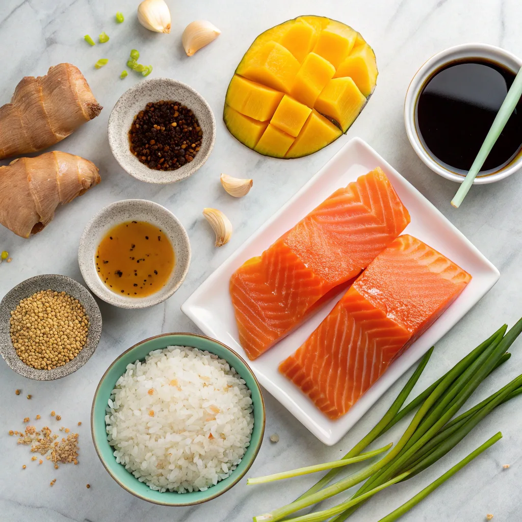 Ingredients for mango teriyaki salmon recipe