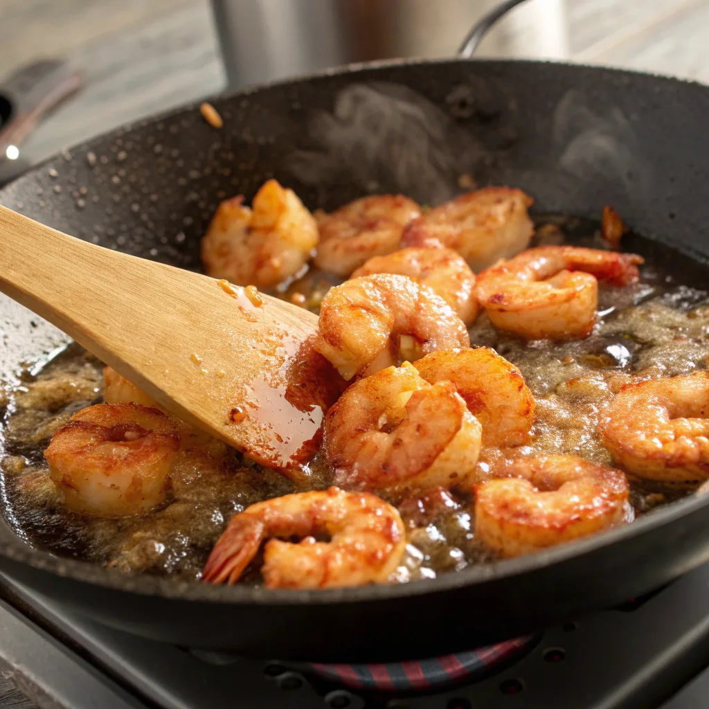 Frying dynamite shrimp in skillet