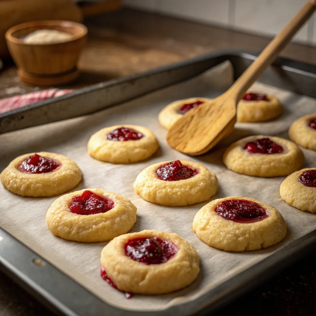 Thumbprint Cookies Recipe – Simple, Customizable, and Delicious 10 Thumbprint cookies baking in the oven