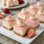 Pink Velvet Cheesecake Bites: Quick and Easy Dessert 12 Pink velvet cheesecake bite with creamy topping and sprinkles