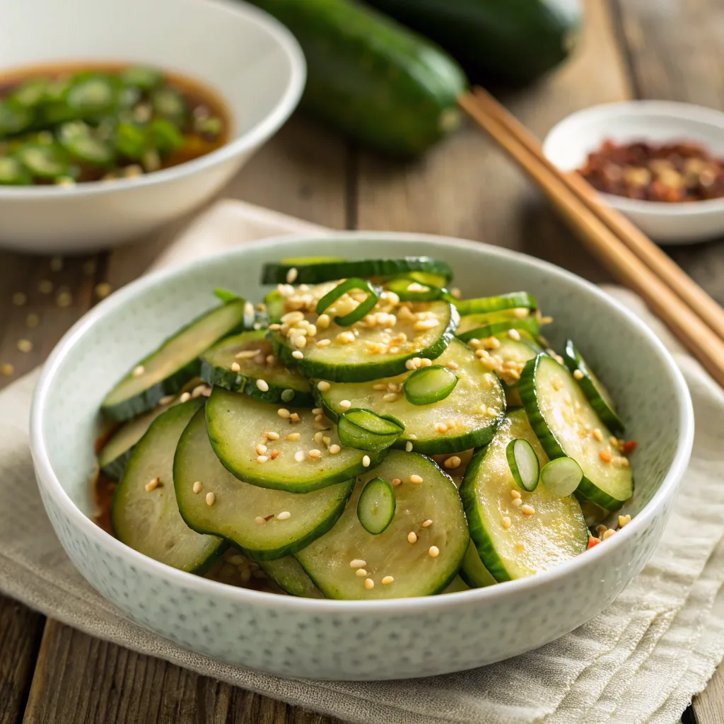 Korean Cucumber Salad Recipe – Quick, Sweet, and Spicy Side Dish 10 Korean cucumber salad in white bowl