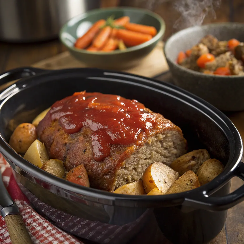 Slow cooker meatloaf cooking