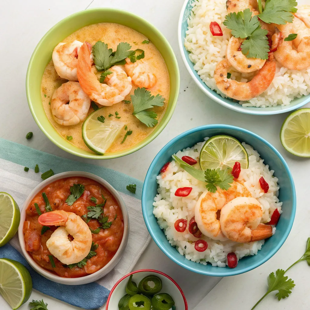 Four variations of Shrimps in Culichi Salsa