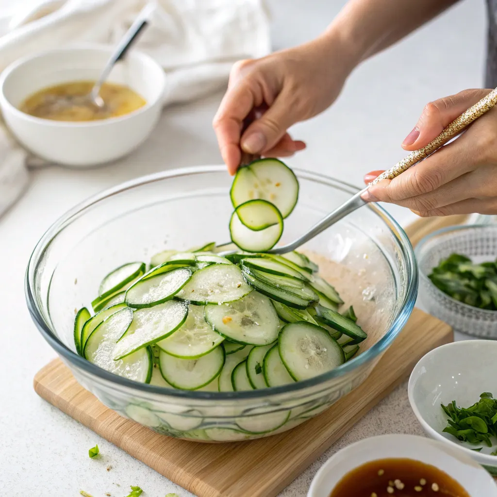 Making Japanese cucumber salad