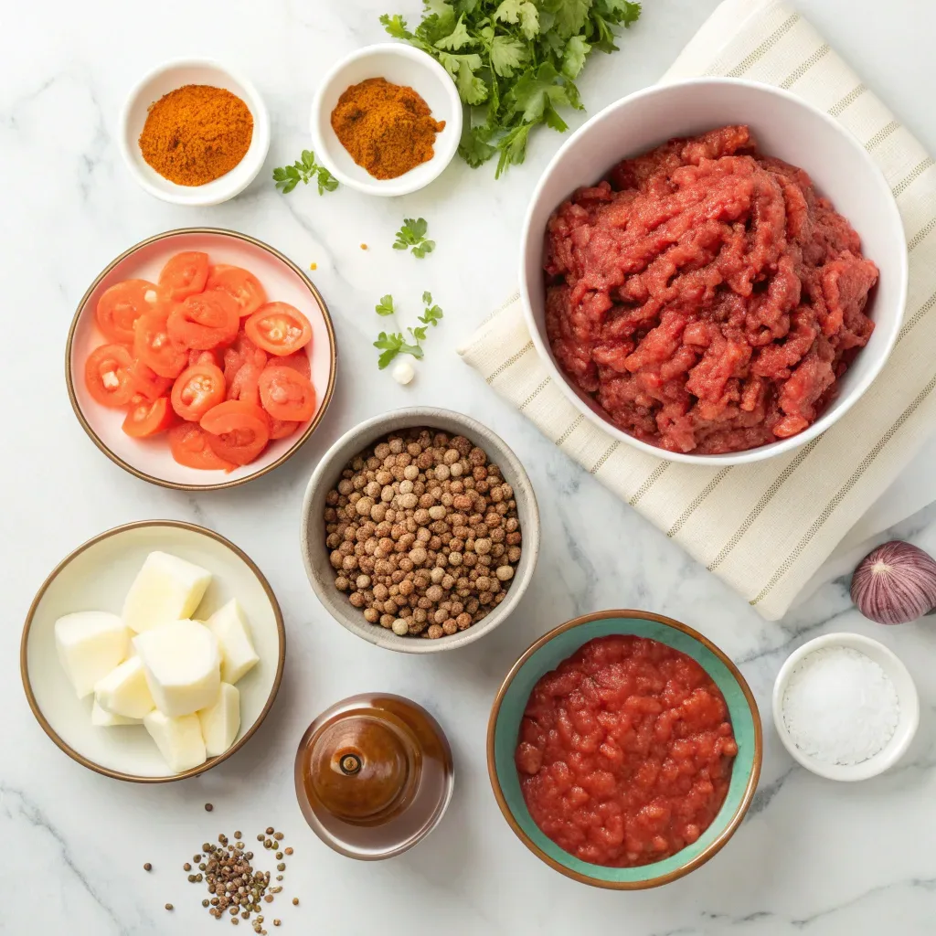 Ingredients for crockpot ground beef and lentil chili
